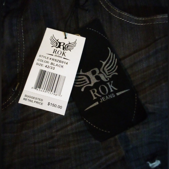 ROK Designer Demin Jeans Style#R9ZB014 Men's 42/33 Black - Picture 12 of 12